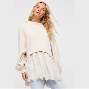 Free People Sweet Streets Ivory Eyelet Hoodie, L
